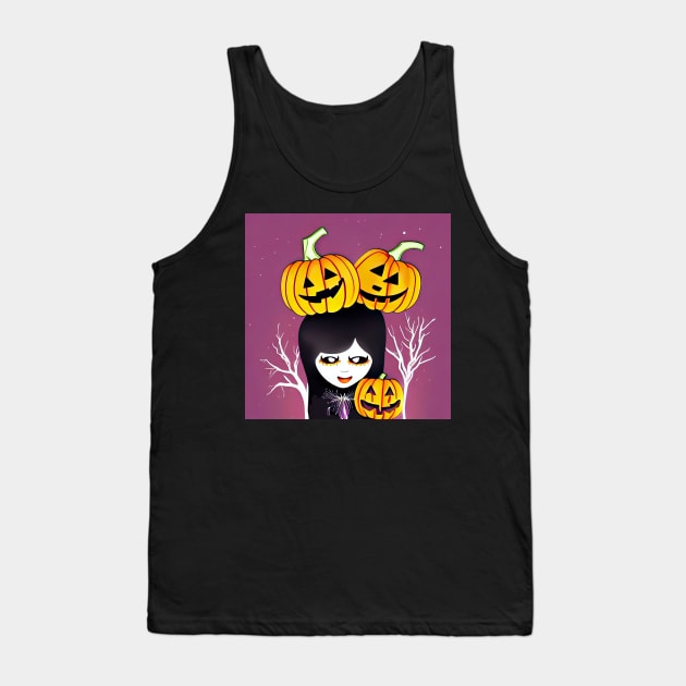 Gothy Witch Girl with Pumpkin Friends In Halloween Cheer Tank Top by SubtleSplit